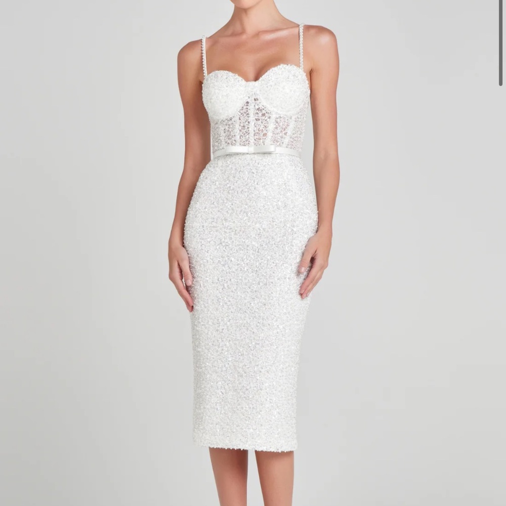 NADINE MERABI White Midi Dress